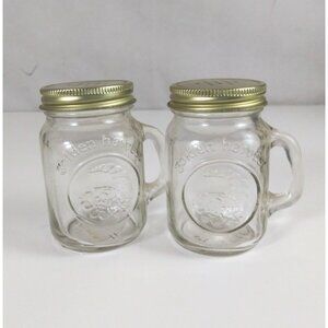 Vintage Golden Harvest Mason Glass Canning Jar With Handles Salt & Pepper Shaker